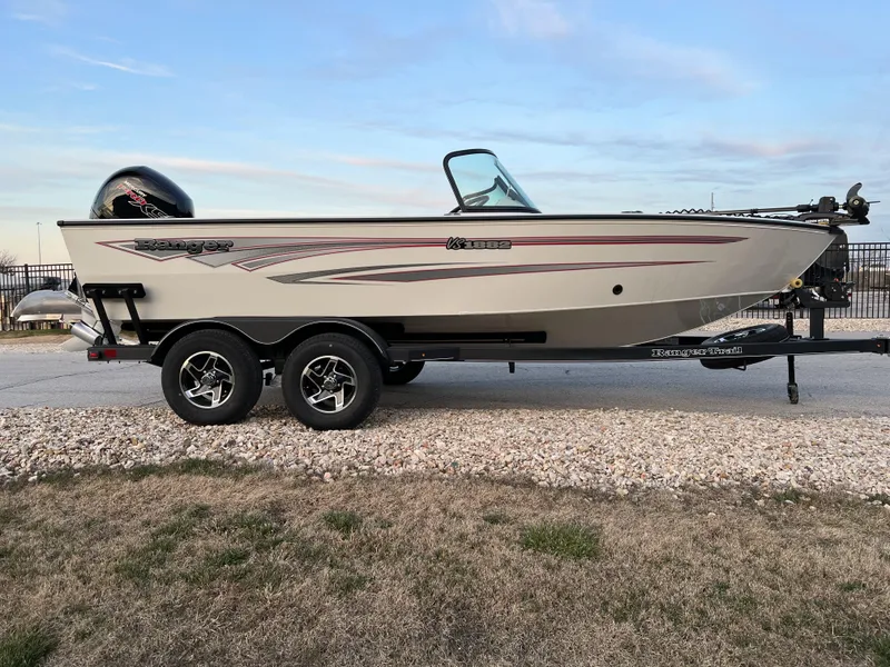 Slide: The Image of 2024 Ranger VS1882SC Angler boat on a trailer with an outboard motor. - 5