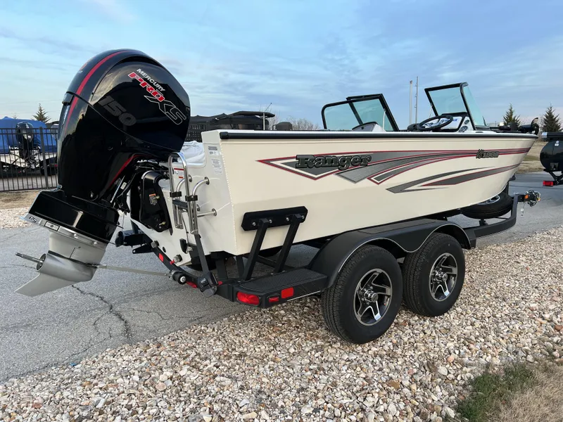 Slide: The Image of 2024 Ranger VS1882SC Angler boat with outboard motor, rear view. - 6
