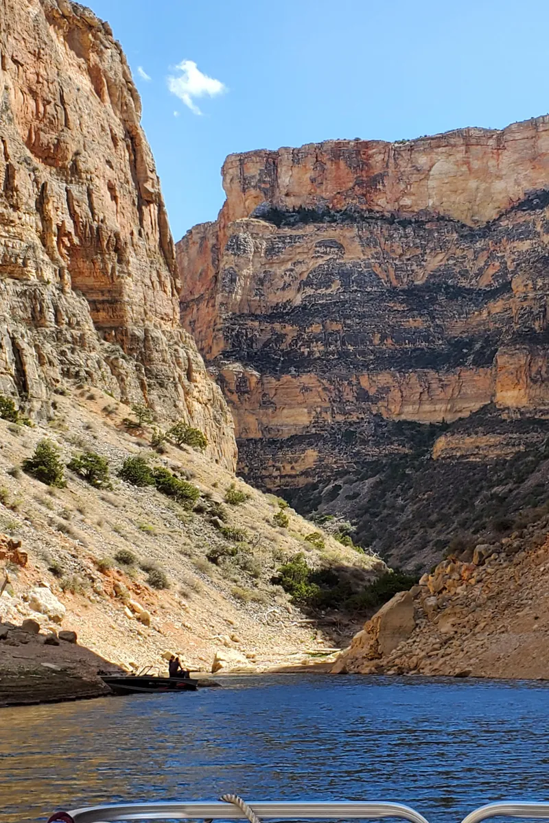 Slide: The Image of Tour boat navigating through scenic canyon with towering cliffs, 1987. - 3