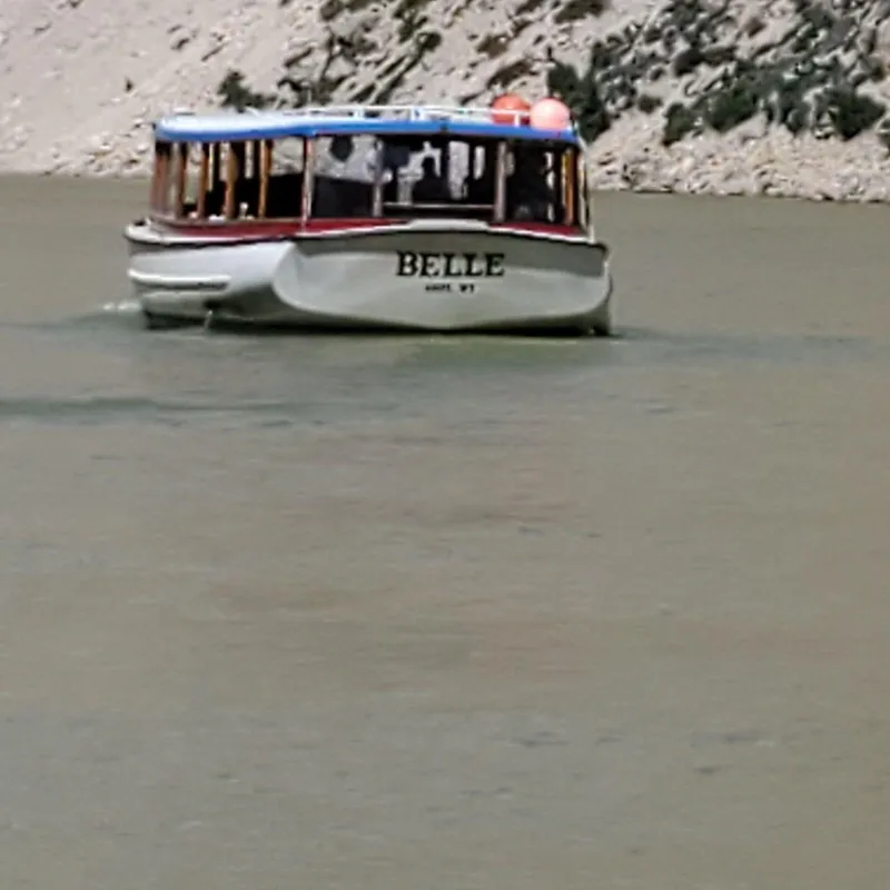 Slide: The Image of Tour boat Belle on a scenic river, Custom model, 1987. - 47