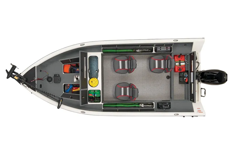 Slide: The Image of 2024 Ranger VS1665T boat interior with seating and storage compartments. - 7
