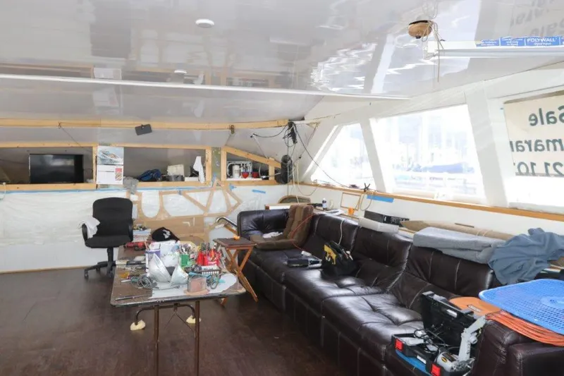 Slide: The Image of Interior of 1996 Mares Motor Yacht with leather sofa and work desk. - 5
