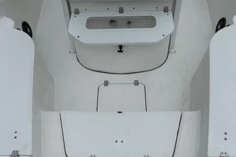 Slide: The Image of 2024 Sea Fox 231 Bay Fox boat interior, featuring storage compartments and seating. - 8