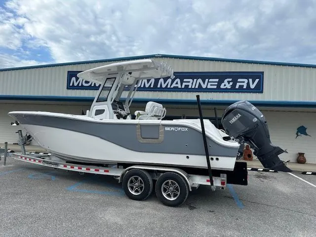 The Image of 2024 Sea Fox 268 Commander boat on trailer at showroom. - 1
