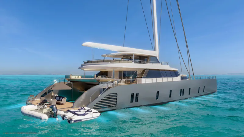 Slide: The Image of Luxurious 2024 Dynamic Project Garfield yacht sailing in clear blue waters. - 3
