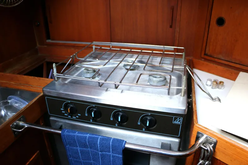 Slide: The Image of Stove in the galley of a 1985 Baltic 35 sailboat. - 37
