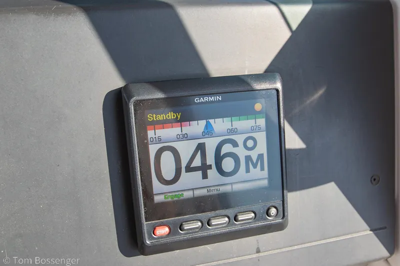 Slide: The Image of Garmin display on 2018 Axopar 37 Sun-Top showing navigation data. - 15