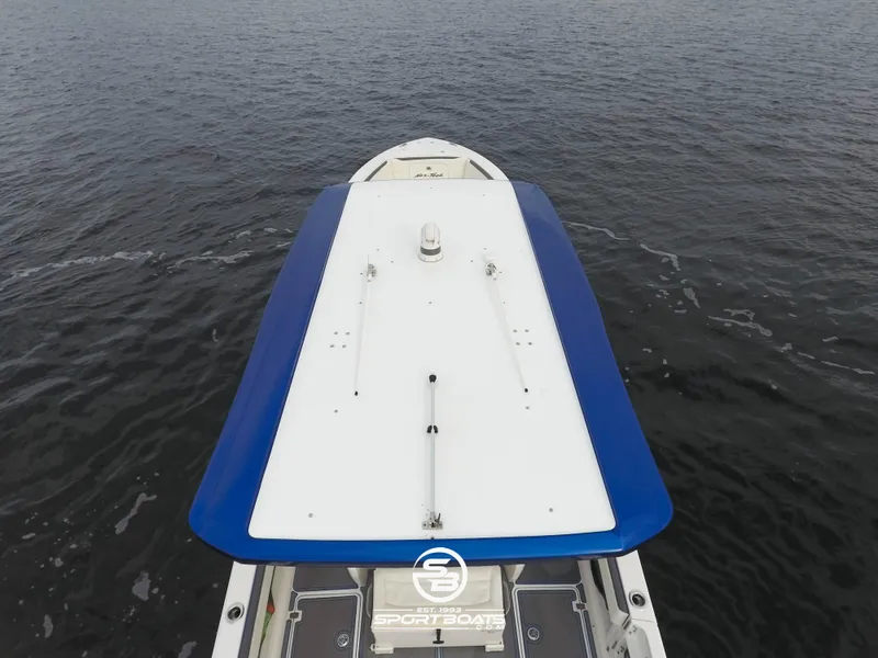 Slide: The Image of Aerial view of 2021 Nor-Tech 390 Sport boat on water. - 20