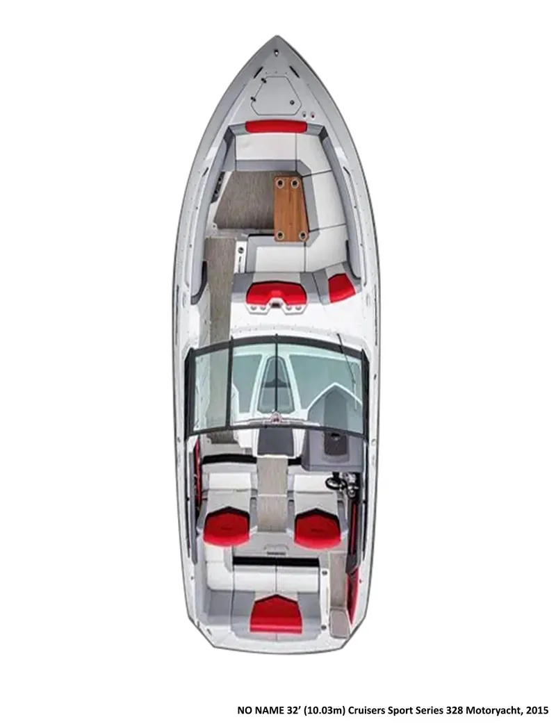 Slide: The Image of Top view of 2015 Cruisers Sport Series 328 motor yacht with red and white interior. - 17