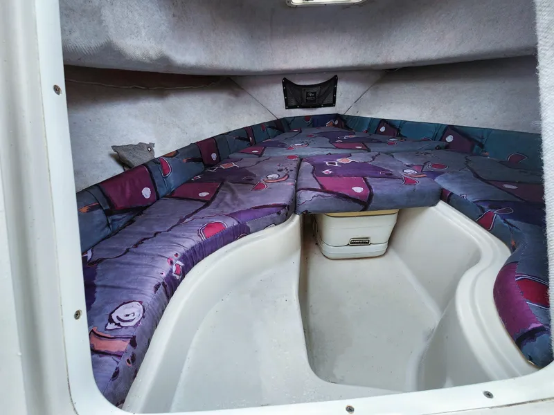 Slide: The Image of 1997 Pro-Line 201 Walkaround cabin interior with colorful upholstery. - 18