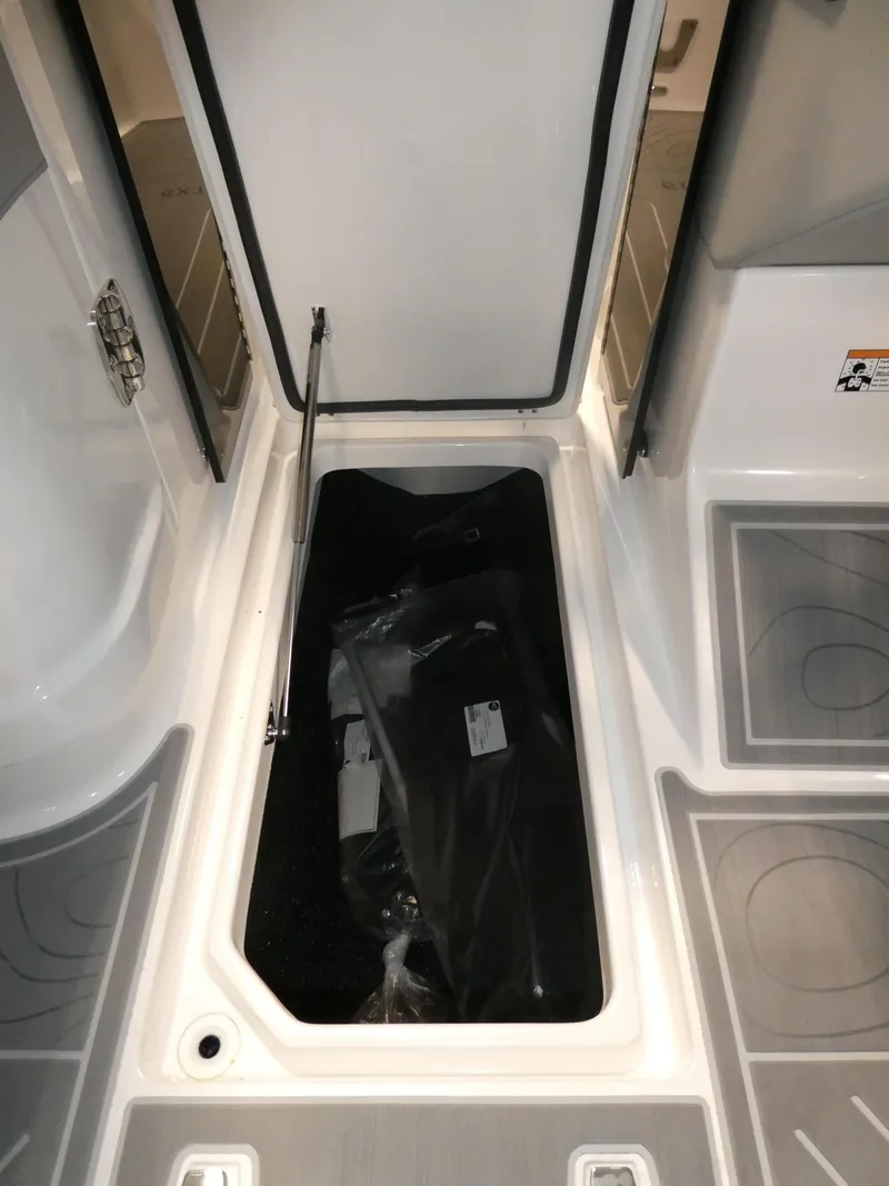 Slide: The Image of 2024 Regal LX9 boat storage compartment with open hatch. - 29