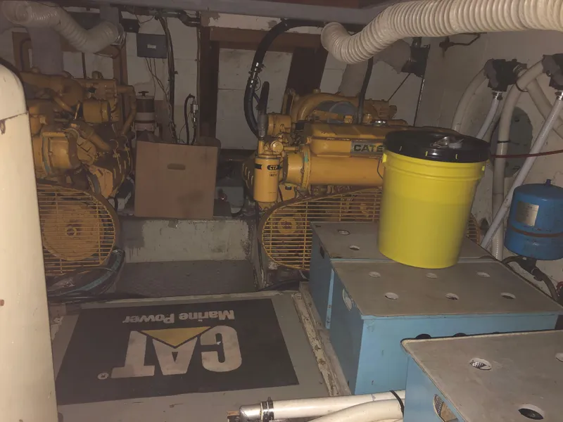 Slide: The Image of Engine room of a 1985 CHB Motor Yacht with Caterpillar marine engines. - 29
