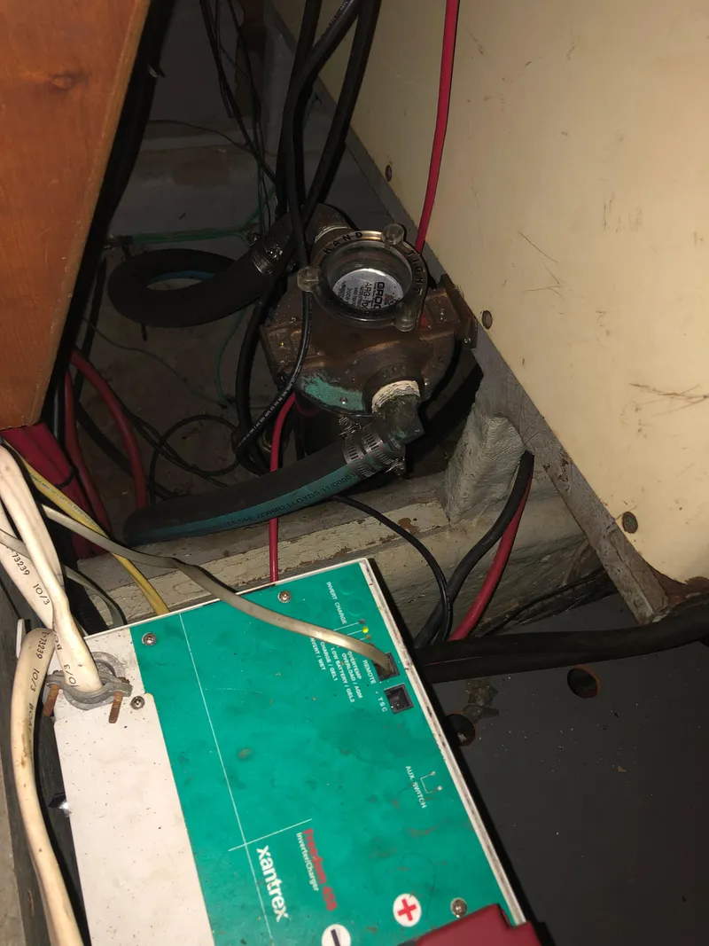 Slide: The Image of 1985 CHB Motor Yacht engine compartment with Xantrex battery charger and wiring. - 30