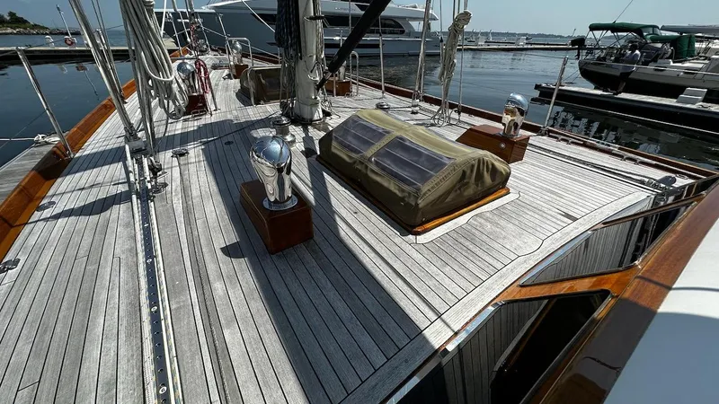 Slide: The Image of Deck of 2004 Lyman-Morse Sparkman & Stephens Sloop at marina. - 27