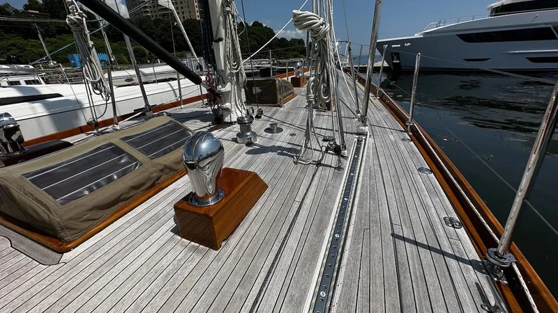 Slide: The Image of Deck of 2004 Lyman-Morse Sparkman & Stephens Sloop yacht in marina. - 28