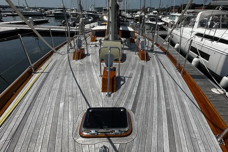 Slide: The Image of 2004 Lyman-Morse Sparkman & Stephens Sloop deck view at marina. - 31