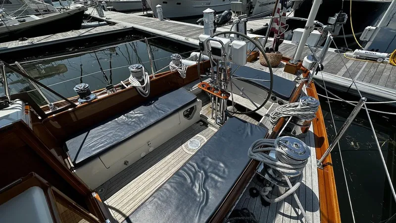 Slide: The Image of Cockpit of 2004 Lyman-Morse Sparkman & Stephens Sloop at marina dock. - 7