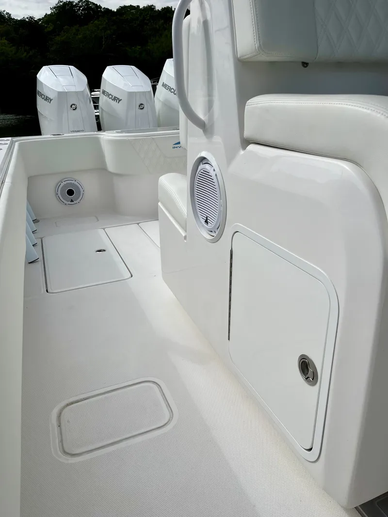 Slide: The Image of 2023 Invincible 36' Open Fisherman boat deck with Mercury engines. - 18