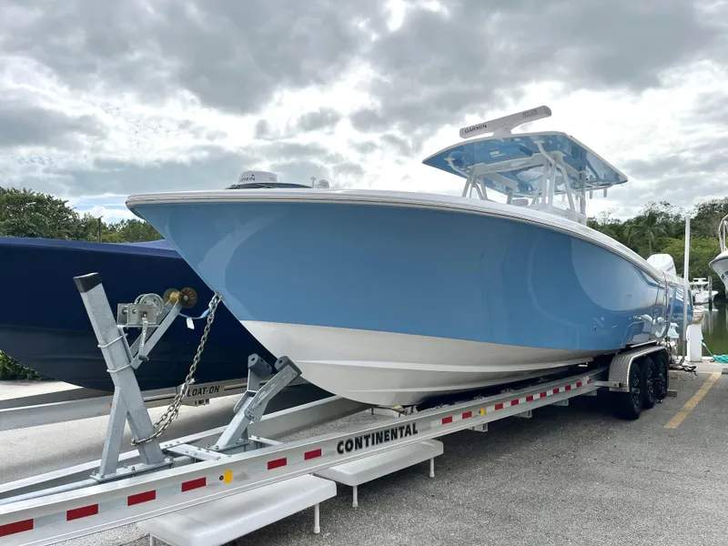 Slide: The Image of 2023 Invincible 36' Open Fisherman boat on a Continental trailer. - 33