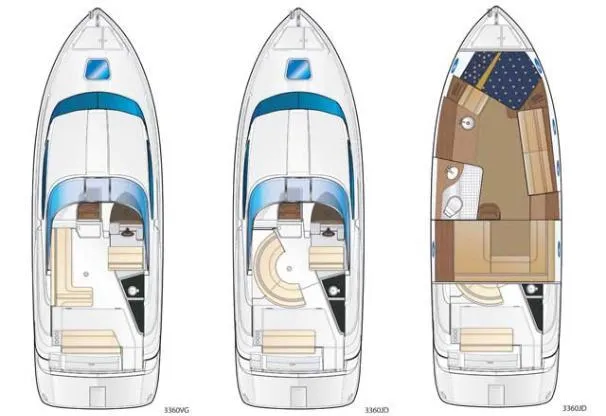 Slide: The Image of 2011 Regal 35 Express Cruiser floor plan showing interior layout and design features. - 48