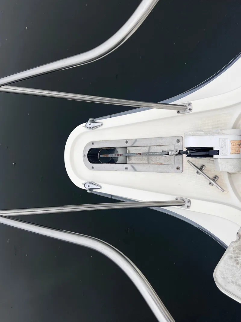 Slide: The Image of Bow of a 1996 Pursuit 3100 Open boat with anchor mechanism. - 26