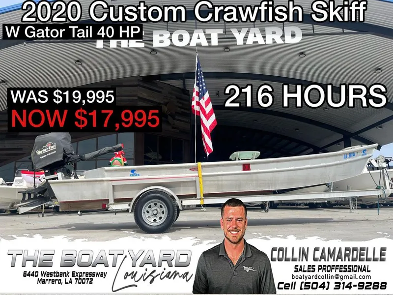 Slide: The Image of 2020 Custom Crawfish Skiff with Gator Tail 40 HP, 216 hours, now $17,995 at The Boat Yard Louisiana. - 1