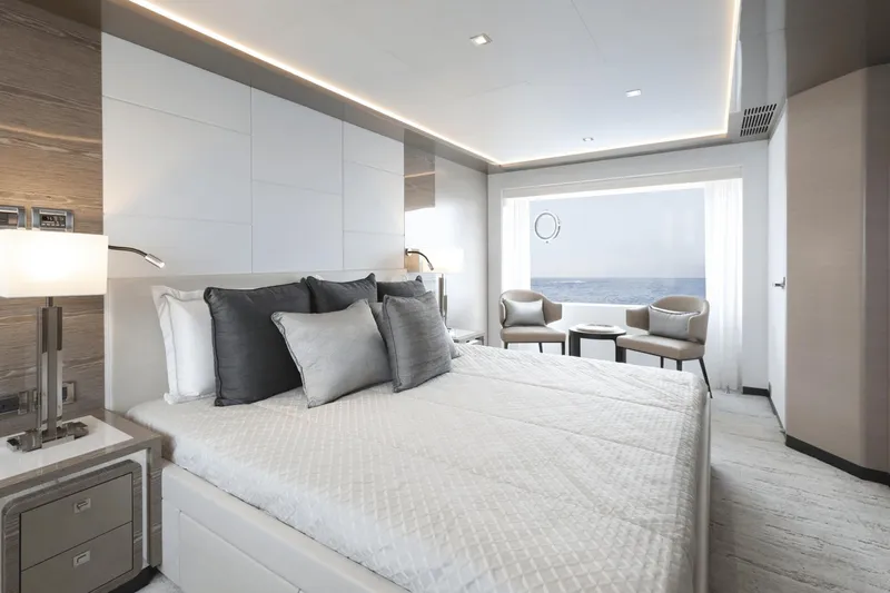 Slide: The Image of Luxurious bedroom interior of 2023 Ocean Alexander 32E yacht with ocean view. - 20