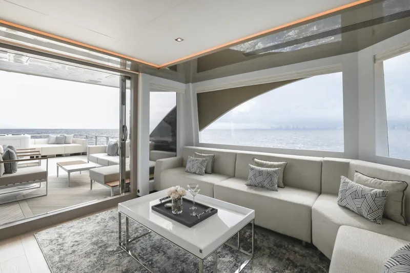 Slide: The Image of Luxurious interior of 2023 Ocean Alexander 32E yacht with ocean view and modern furnishings. - 30