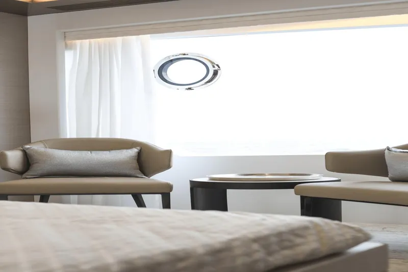 Slide: The Image of Luxurious interior of 2023 Ocean Alexander 32E yacht with modern seating and ocean view. - 45