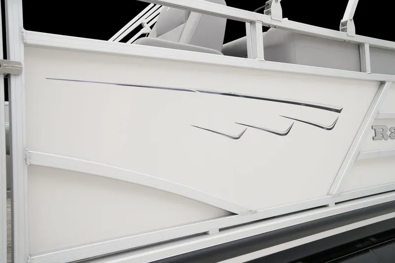 Slide: The Image of 2024 Ranger Reata 243C pontoon boat side panel with sleek design. - 19