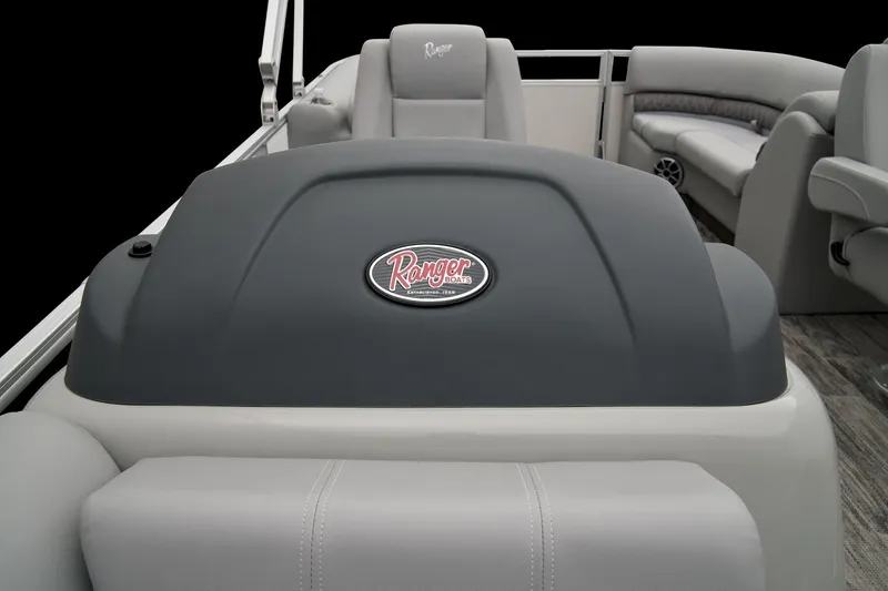 Slide: The Image of 2024 Ranger Reata 243C boat interior with logo and seating. - 33