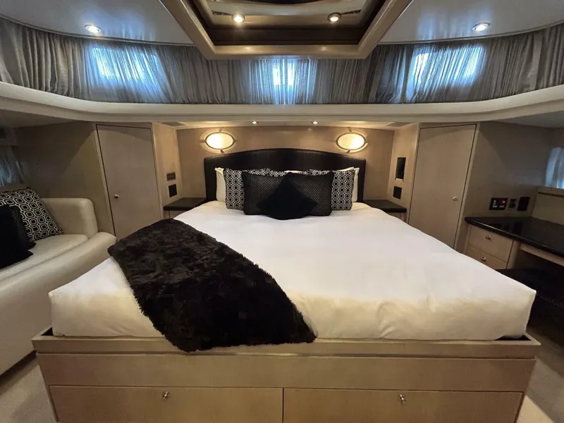 Slide: The Image of Luxurious master bedroom on a 1983 Palmer Johnson 110 Cruising Sloop yacht. - 32