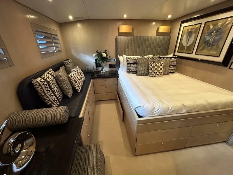 Slide: The Image of Luxurious bedroom interior of 1983 Palmer Johnson 110 Cruising Sloop yacht. - 38