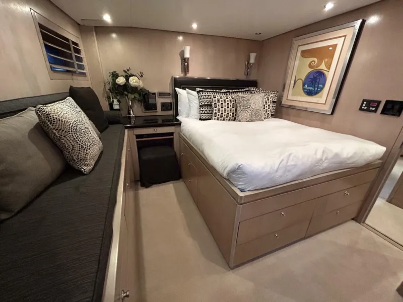 Slide: The Image of Luxurious bedroom interior of 1983 Palmer Johnson 110 Cruising Sloop yacht. - 40