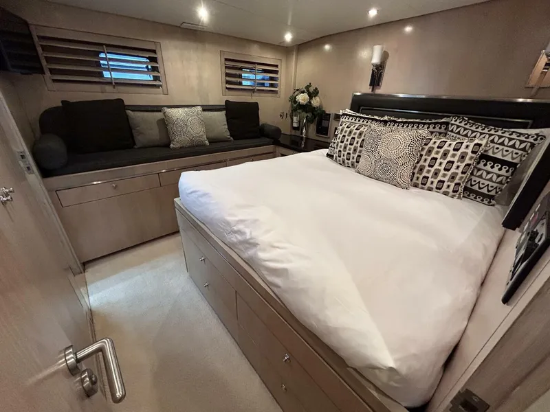 Slide: The Image of Luxurious bedroom interior of 1983 Palmer Johnson 110 Cruising Sloop yacht. - 41