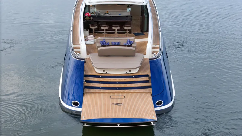 Slide: The Image of 2023 Zeelander 72 luxury yacht with open deck and seating area. - 26