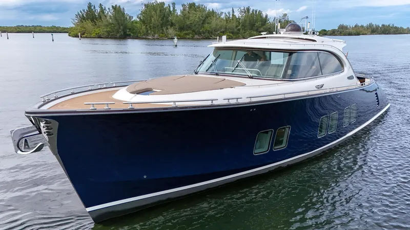 Slide: The Image of 2023 Zeelander 72 luxury yacht on calm water. - 6