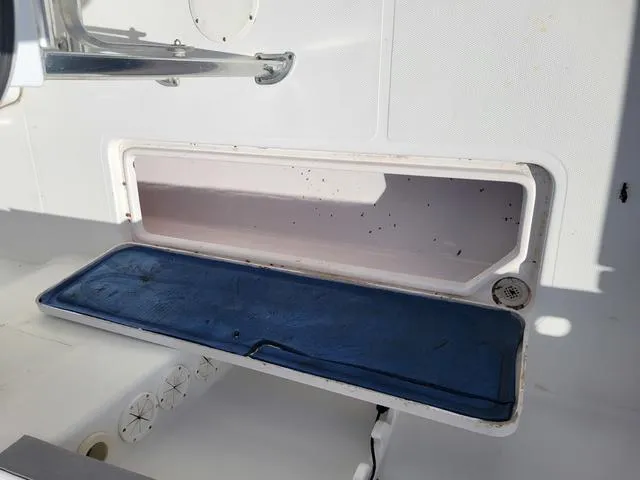 Slide: The Image of Storage compartment on a 1998 Donzi 35 ZF boat, featuring a blue mat. - 19