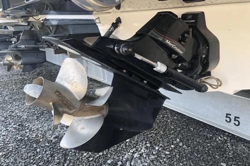 Slide: The Image of Close-up of a 2017 Sea Ray SDX 270 boat's MerCruiser Bravo Three outdrive. - 8