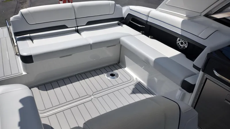 Slide: The Image of 2026 Formula 330 CBR boat interior with sleek seating and modern design. - 23