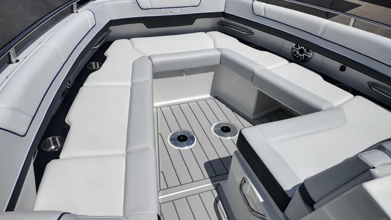Slide: The Image of Luxurious seating area on 2026 Formula 330 CBR boat with sleek design and modern features. - 27