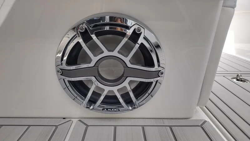 Slide: The Image of Chrome JL Audio speaker on 2026 Formula 330 CBR boat deck. - 41