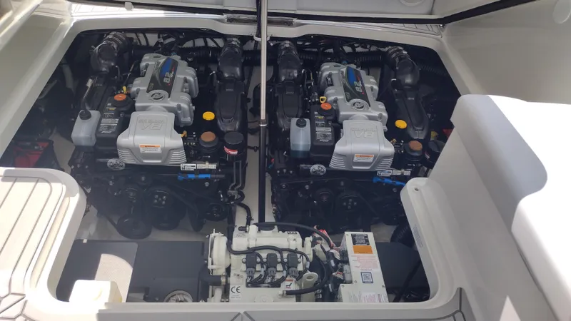 Slide: The Image of Engine compartment of 2026 Formula 330 CBR boat, showcasing dual engines. - 47