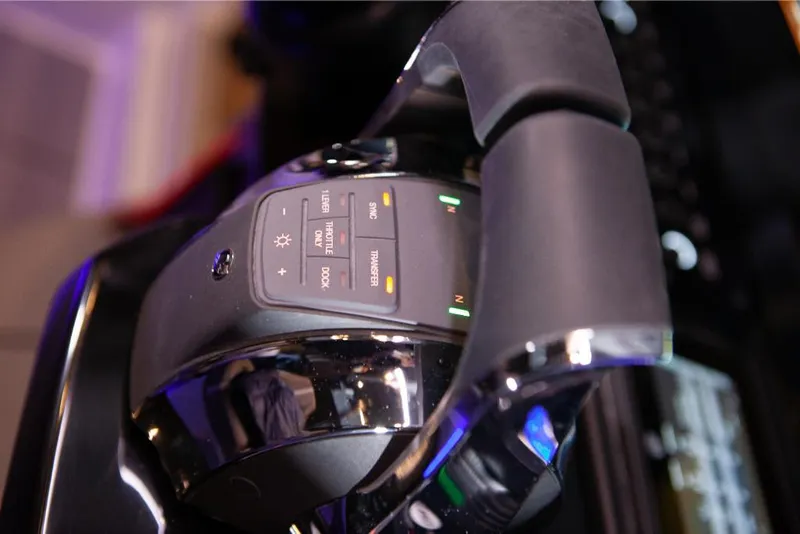 Slide: The Image of Close-up of the 2024 Saxdor 320 GTO throttle control system. - 19