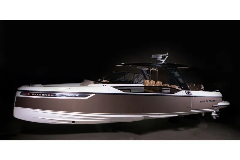 Slide: The Image of 2024 Saxdor 320 GTO luxury motorboat with sleek design and modern features. - 33