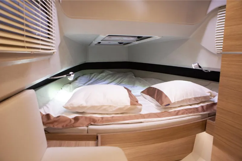 Slide: The Image of Interior cabin of 2024 Saxdor 320 GTO with cozy bed and modern design. - 39