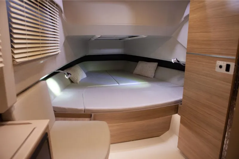 Slide: The Image of Interior cabin of 2024 Saxdor 320 GTO with cozy bed and modern design. - 46