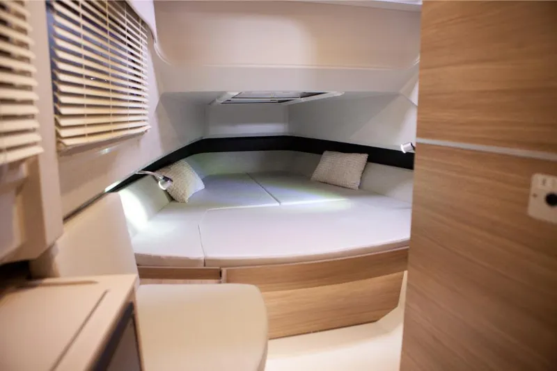 Slide: The Image of 2024 Saxdor 320 GTO cabin interior with cozy bed and modern design. - 49
