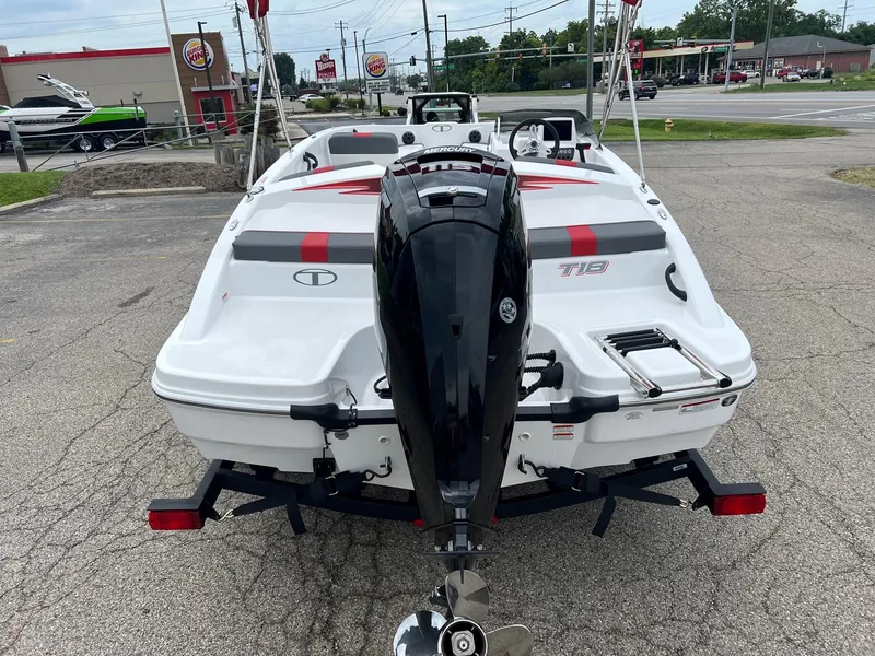 Slide: The Image of 2024 Tahoe T18 boat with outboard motor in parking lot. - 5