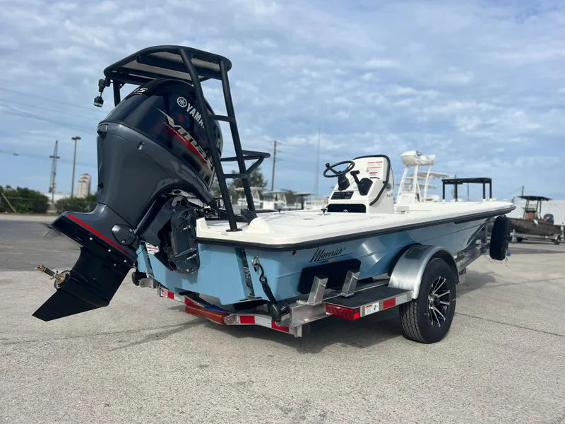 Slide: The Image of 2024 Maverick 18 HPX-V boat with Yamaha outboard motor on trailer. - 7